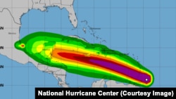 Proyecciones de viento, del 1 de julio al 6 de julio, del Centro Nacional de Huracanes de EEUU. El ojo del huracán permanece en la región al sur de Cuba, pero sus vientos afectarían a la isla.