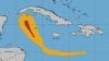 Imagen de vientos del huracán Ian. Naranja es tormenta tropical. La franja roja es huracán.