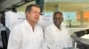 Luís Alberto Rodríguez López-Callejas (izq), Presidente de GAESA, acompaña al ex presidente de Angola José Eduardo Dos Santos, en un recorrido por el puerto del Mariel, donde tiene fuerte presencia el holding militar-empresarial cubano