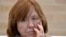 La escritora y periodista bielorrusa, Svetlana Alexievich, en 2016, en la feria del libro de Bogotá. (GUILLERMO LEGARIA / AFP)